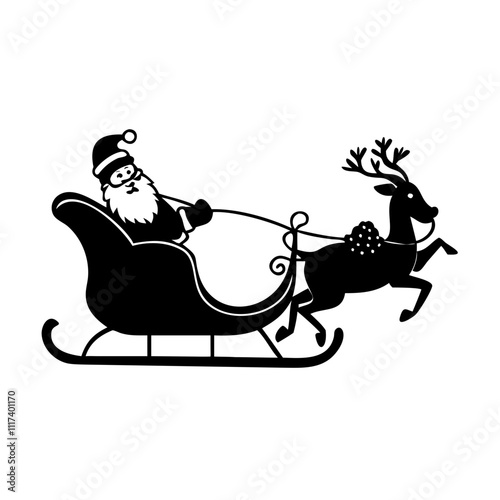 santa in sleigh silhouette, christmas vector icon - silhouette vector art of santa in sleigh, symbolizing holiday celebrations. christmas silhouette.