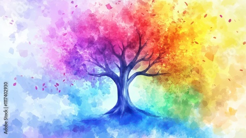 Wallpaper Mural Vibrant rainbow tree with colorful leaves, digital painting. Torontodigital.ca