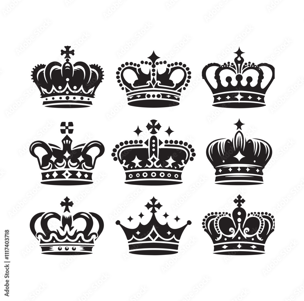 Kings crown icon set silhouette vector illustration Kings crown icon set silhouette vector illustration