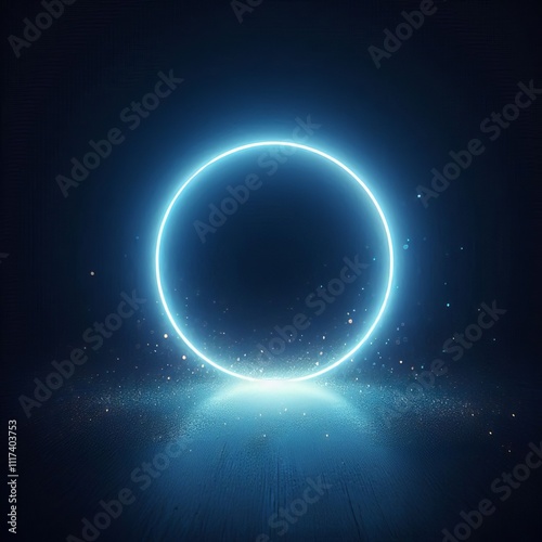 Abstract black background with blue circle, with smoke, fractal design and glowing elements