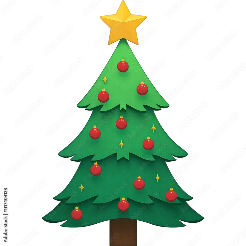 Christmas tree with a star on top and red ornaments Christmas tree with a star on top and red ornaments