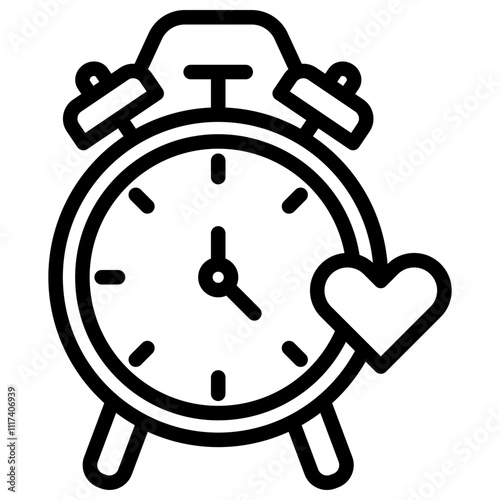 alarm clock with heart Vector Line Icon