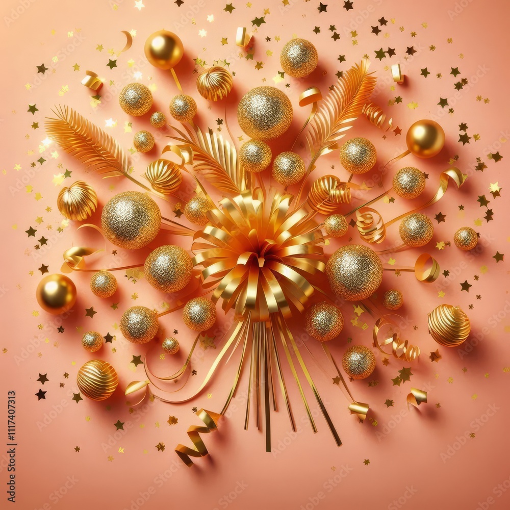 Obraz premium Gold confetti sparkling explosion in vibrant mood for celebration and party concepts.decoration ornaments design. 