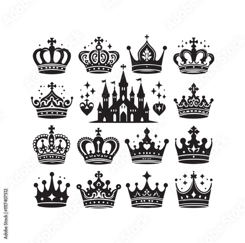 Kings crown icon set illustration silhouette style photo