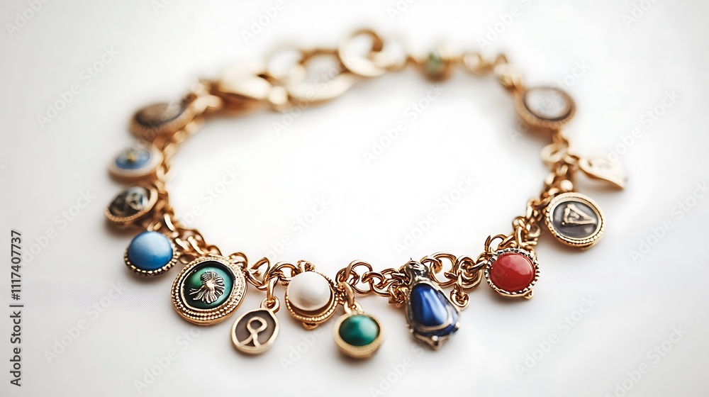 Gold Charm Bracelet with Multicolored Stones Gold Charm Bracelet with Multicolored Stones
