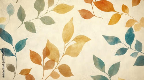 Watercolor autumn leaves pattern on textured background.
