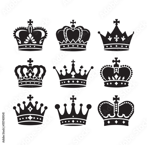 Kings crown icon set illustration silhouette style photo