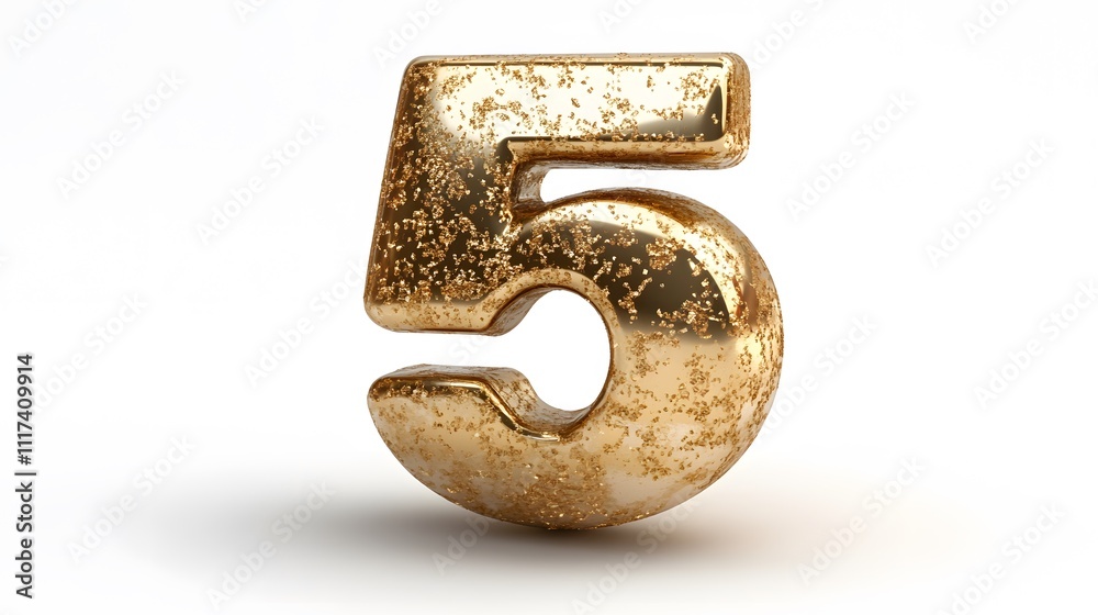 Golden 3D Number 5 Isolated on White Background for Graphic Design and Celebrations Golden 3D Number 5 Isolated on White Background for Graphic Design and Celebrations