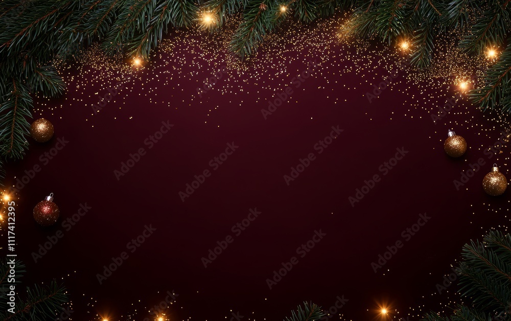 A festive Christmas background featuring lush fir branches adorned with shimmering golden balls, evoking a warm holiday ambiance. A festive Christmas background featuring lush fir branches adorned with shimmering golden balls, evoking a warm holiday ambiance.