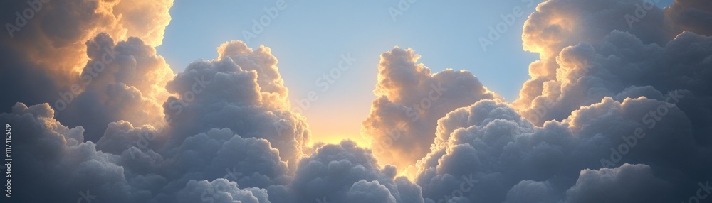 A serene sky filled with fluffy clouds illuminated by soft sunlight. A serene sky filled with fluffy clouds illuminated by soft sunlight.