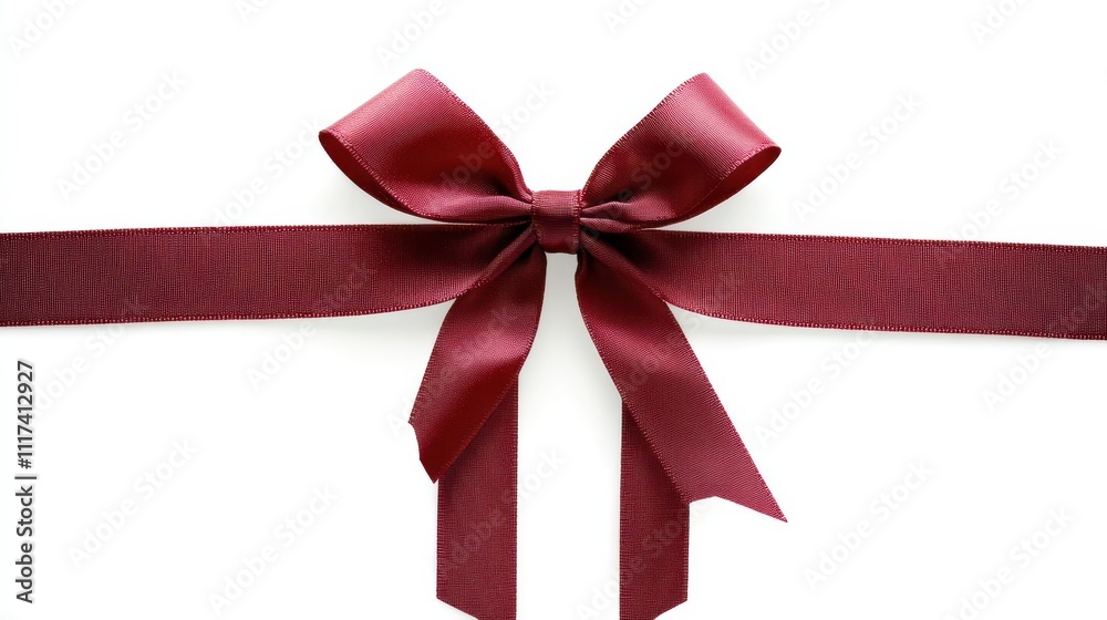 Burgundy satin ribbon bow on white background. Burgundy satin ribbon bow on white background.