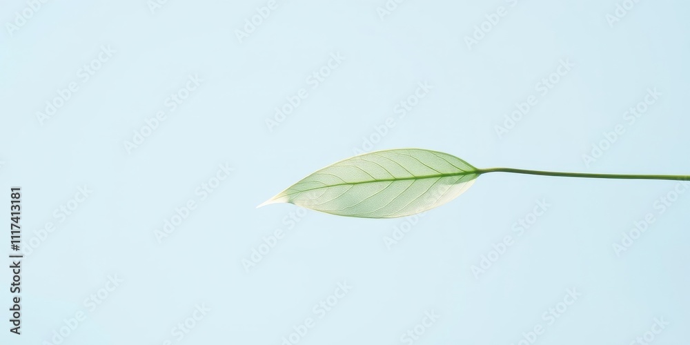 A single leaf with delicate veins against a pale blue sky, a minimalist nature photograph A single leaf with delicate veins against a pale blue sky, a minimalist nature photograph