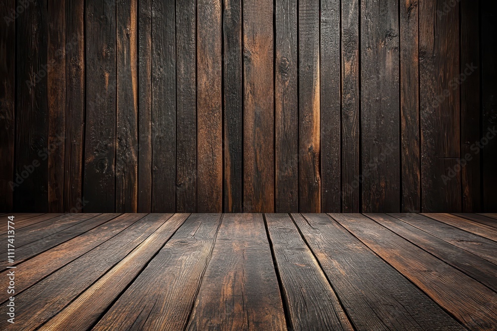 A rustic wooden backdrop with dark planks, ideal for photography or design purposes. A rustic wooden backdrop with dark planks, ideal for photography or design purposes.