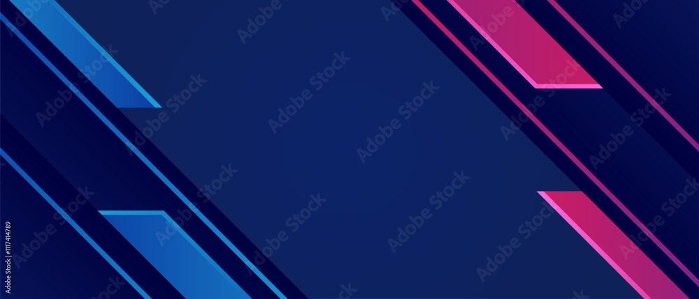 Abstract Geometric Banner with Bold Pink and Blue Angled Shapes on Blue Background