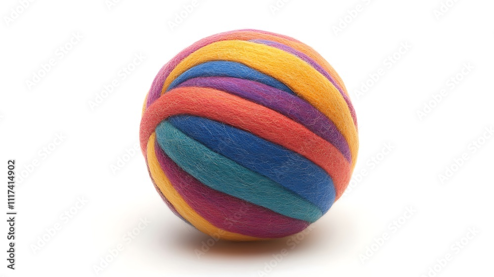 Colorful Striped Wool Ball on White Background Colorful Striped Wool Ball on White Background