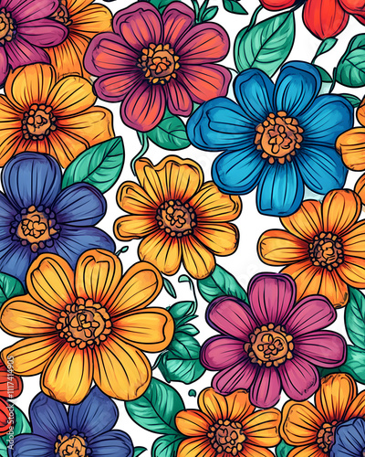 Creative 2D Doodle Floral Illustrations Text Space for Versatile Designs, Greeting Cards, Invitations