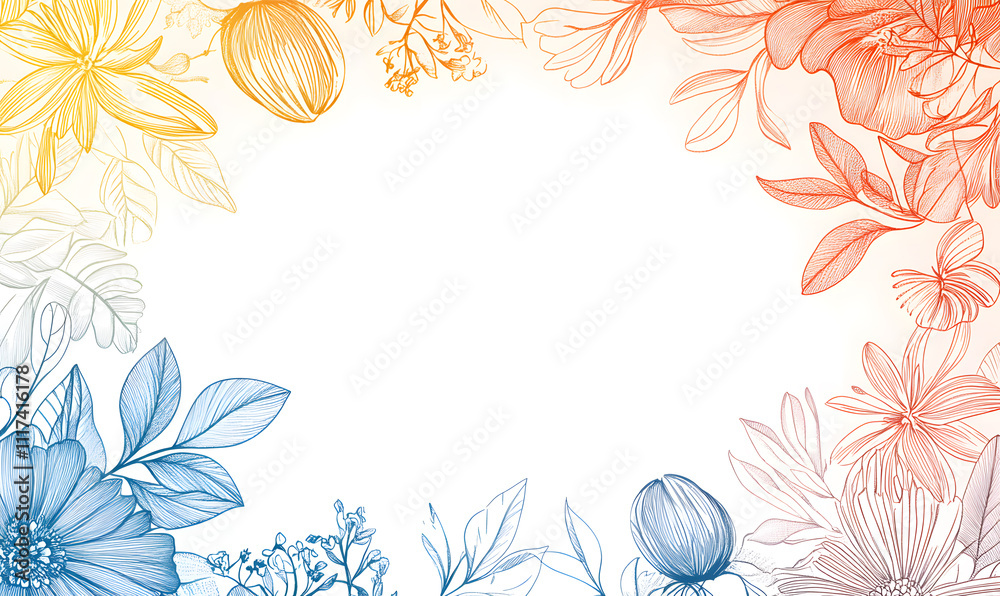 Obraz premium Creative 2D Doodle Floral Illustrations Text Space for Versatile Designs, Greeting Cards, Invitations