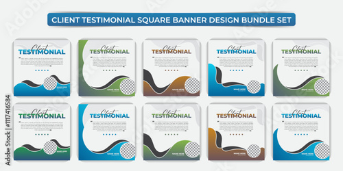 5 set package, Colorful bundle Set of client testimonial Social media post design template web banner design vector. Simple, elegant client testimonial design for client review
