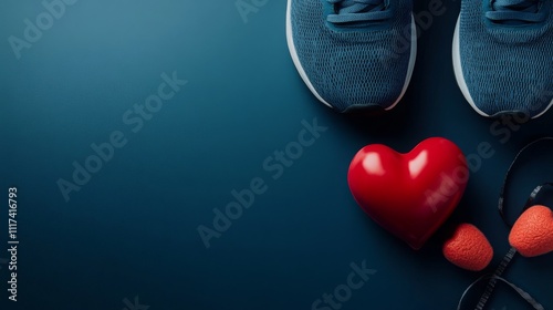 cardiovascular heart healthy, exercise health fitness banner navy blue background