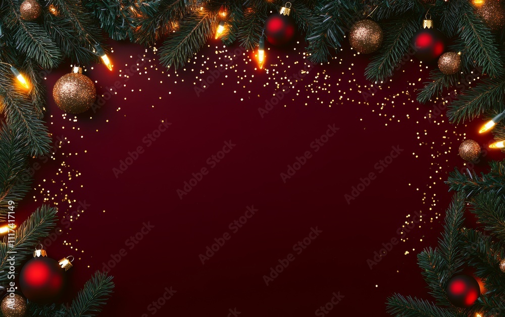 A festive Christmas background featuring lush fir branches adorned with vibrant red balls, capturing the spirit of the holiday season. A festive Christmas background featuring lush fir branches adorned with vibrant red balls, capturing the spirit of the holiday season.