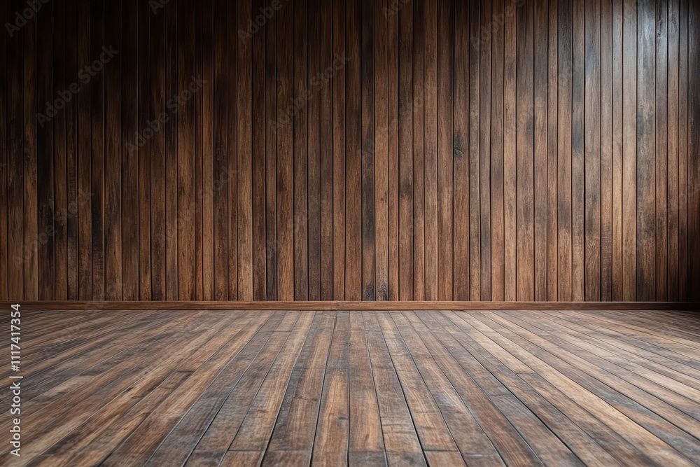 A wooden interior space with a textured wall and floor, suitable for various uses. A wooden interior space with a textured wall and floor, suitable for various uses.