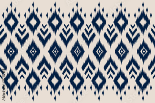 Ikat seamless pattern, geometric design, motif ethnic handmade, Ikat ethnic tribal, boho colors seamless wallpaper. Ethnic Ikat abstract background art.Design for carpet, mat, wallpaper, clothing
