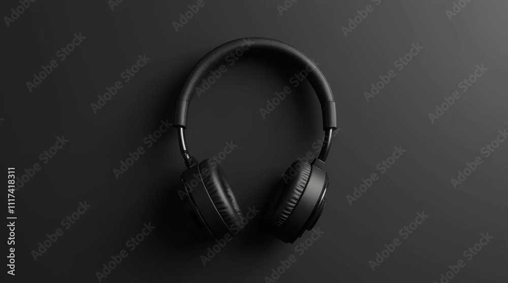 Minimalist Headphones on Sleek Black Surface Minimalist Headphones on Sleek Black Surface