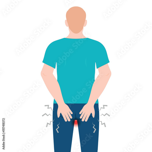Man holding his butt in pain.People suffer from hemorrhoids.