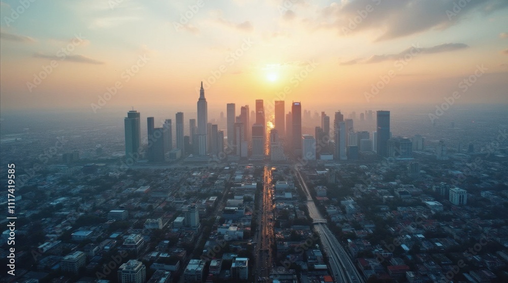 Bustling City Skyline from Above