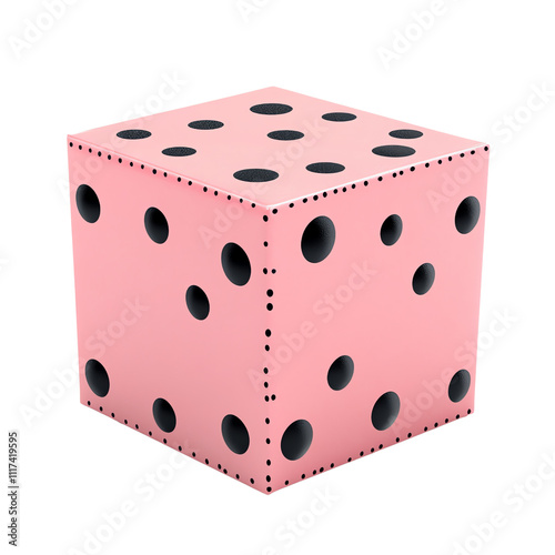 Pink die with black dots, transparent background photo