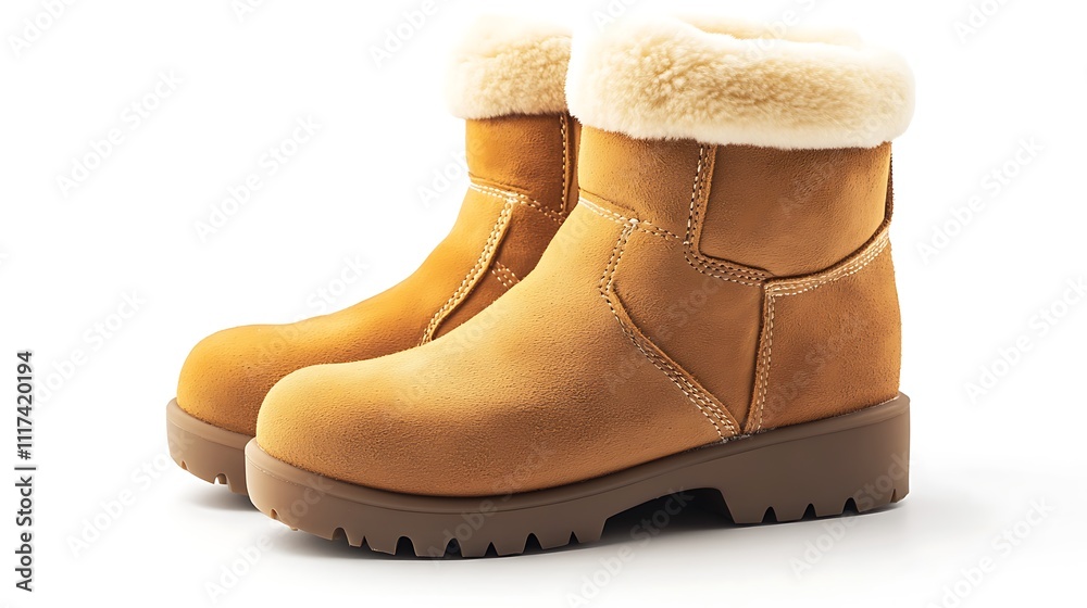 Tan Suede Ankle Boots with Faux Fur Trim