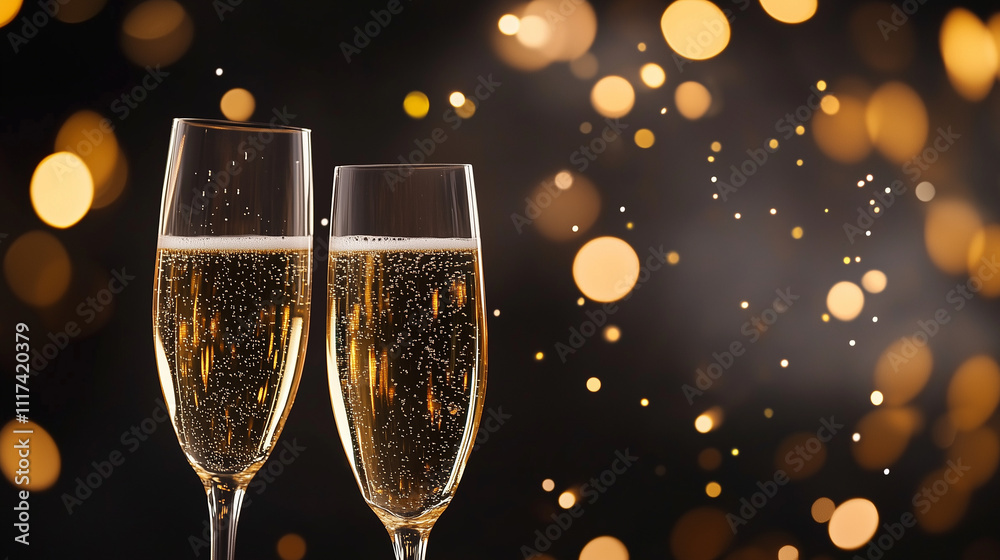 two glasses of champagne and fireworks