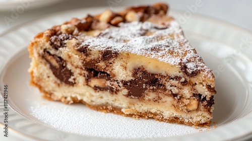 Cozonac, showcasing its soft, fluffy texture and intricate chocolate and walnut swirl. 