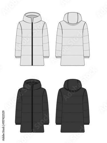 Down coat ( puffer coat ) vector template illustration set