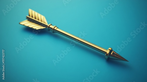 Upward Gold Arrow Symbolizing Growth and Success on Blue Background, Conveying Luxury and Aspiration