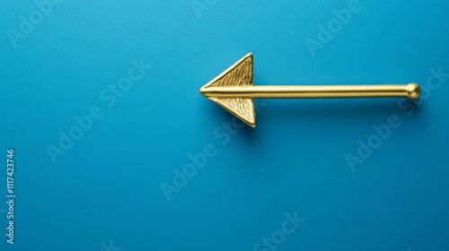 Upward Gold Arrow Symbolizing Growth and Success on Blue Background, Conveying Luxury and Aspiration