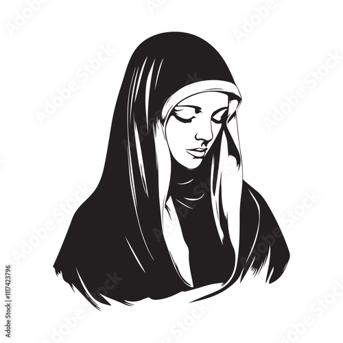 Nun Vector Logo Design. Nuns Silhouette Stock Illustrations isolated on white background.
