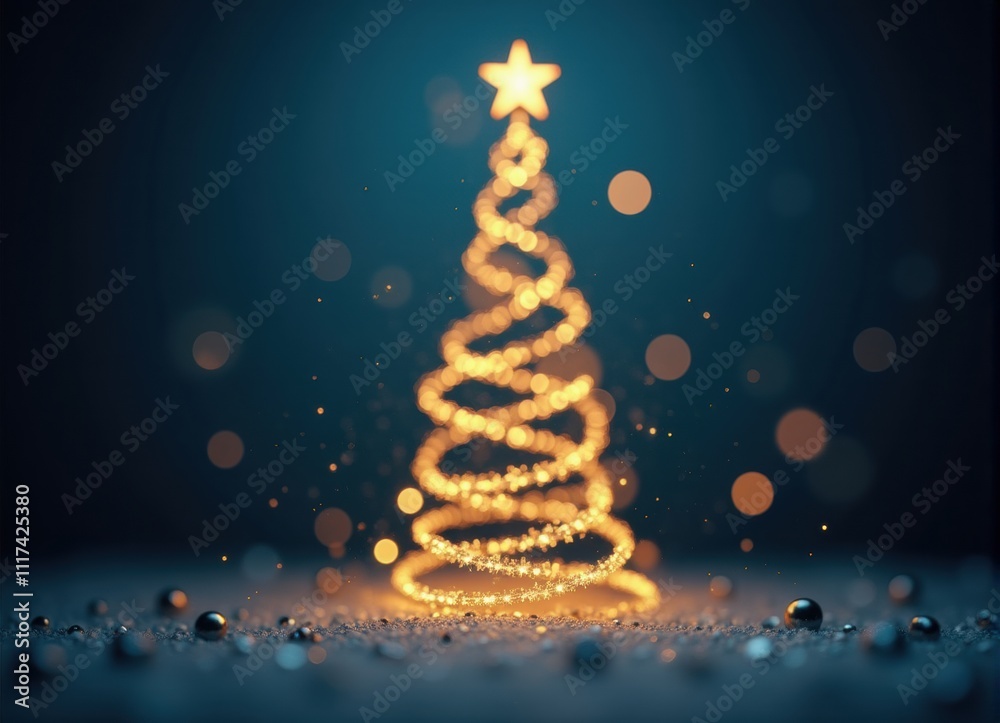Obraz premium A glowing Christmas tree stands out against a background, surrounded by sparkling lights.