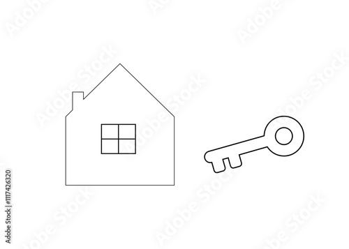 house next to the key black outline, 