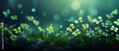 Green clover leaf isolated on blur background. with leaved shamrocks. St. Patrick's day holiday symbol. Lucky green clover and nature background	
