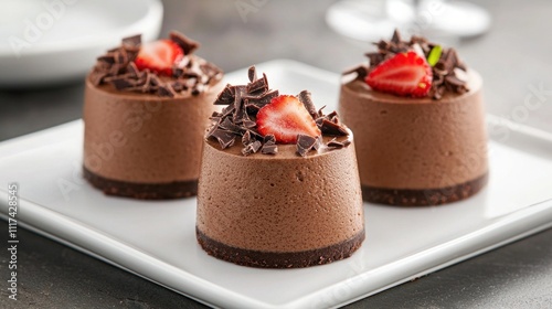 Exquisite Belgian Chocolate Mousse with Fresh Strawberries on Elegant Plate