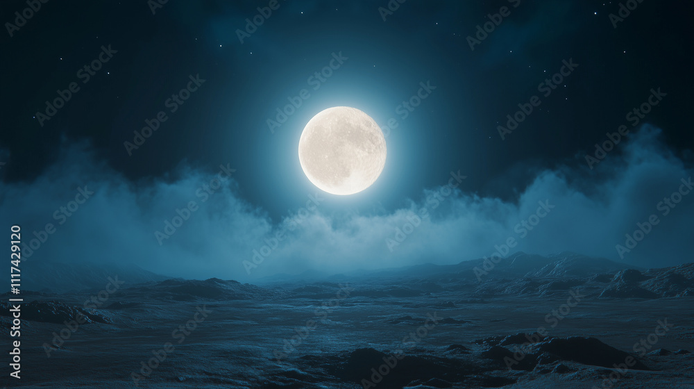 Fototapeta premium Moon and clouds, night landscape, background for the project