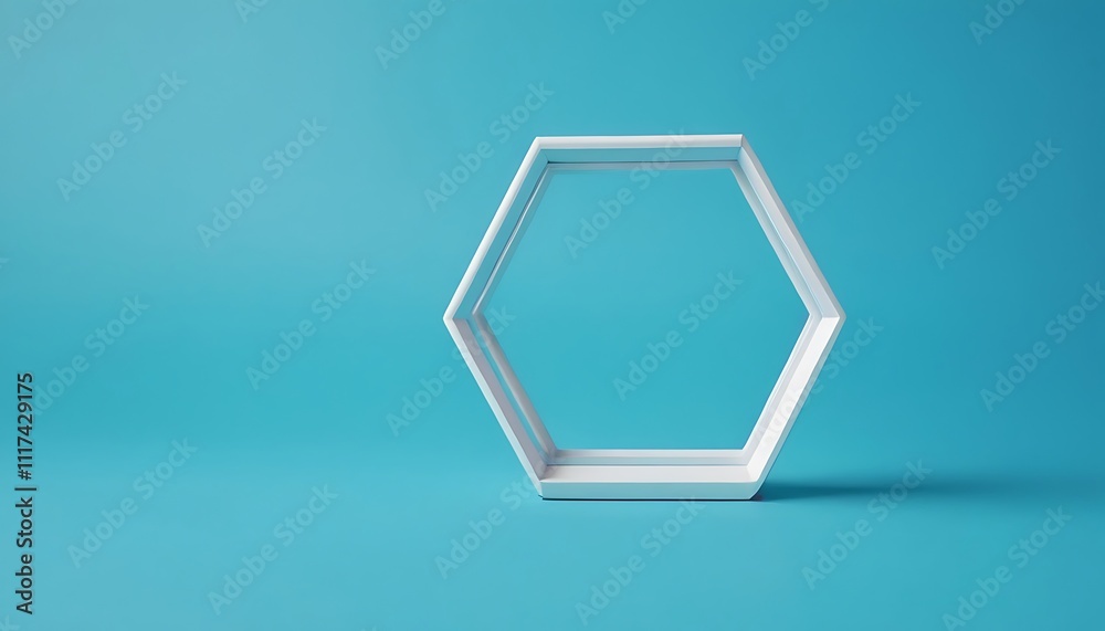 Wooden hexagon on blue background. , geometry, no people, photography, copy space, 4