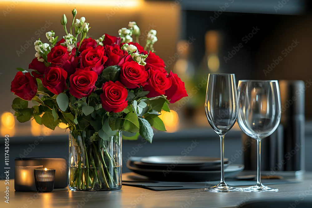 Romantic Red Roses Table Setting Romantic Red Roses Table Setting