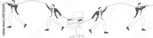 Career aspirations and competition for jobs, higher career aspirations, career achievement or success, career growth or advancement, a group of businessmen competing for the vacant big office chairs