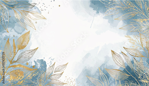 Winterliche Blattdekoration in Wasserfarbe mit Gold-Ornamenten für Karten oder Hintergrund