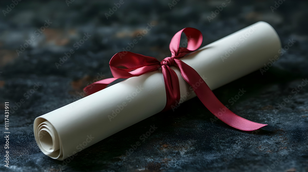 Rolled Document with Ribbon Illustration Rolled Document with Ribbon Illustration