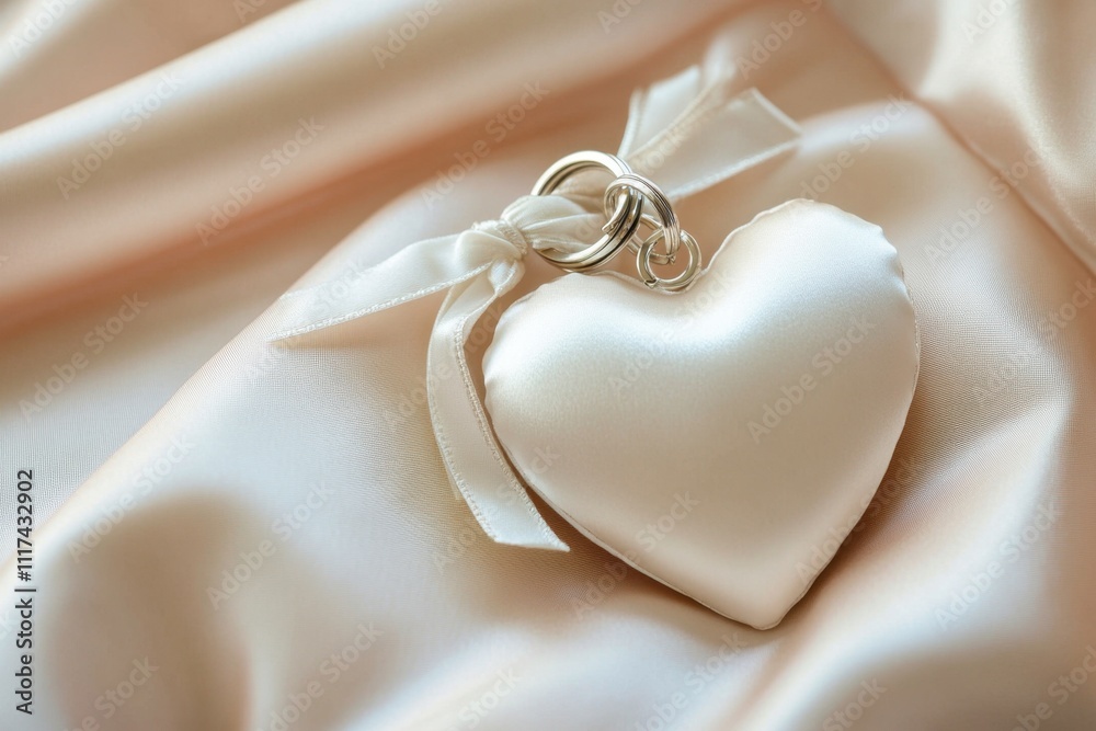 Heart-shaped charm keychain display on elegant satin fabric romantic gift idea home decor inspiration soft lighting close-up photography for enhanced visual appeal Heart-shaped charm keychain display on elegant satin fabric romantic gift idea home decor inspiration soft lighting close-up photography for enhanced visual appeal