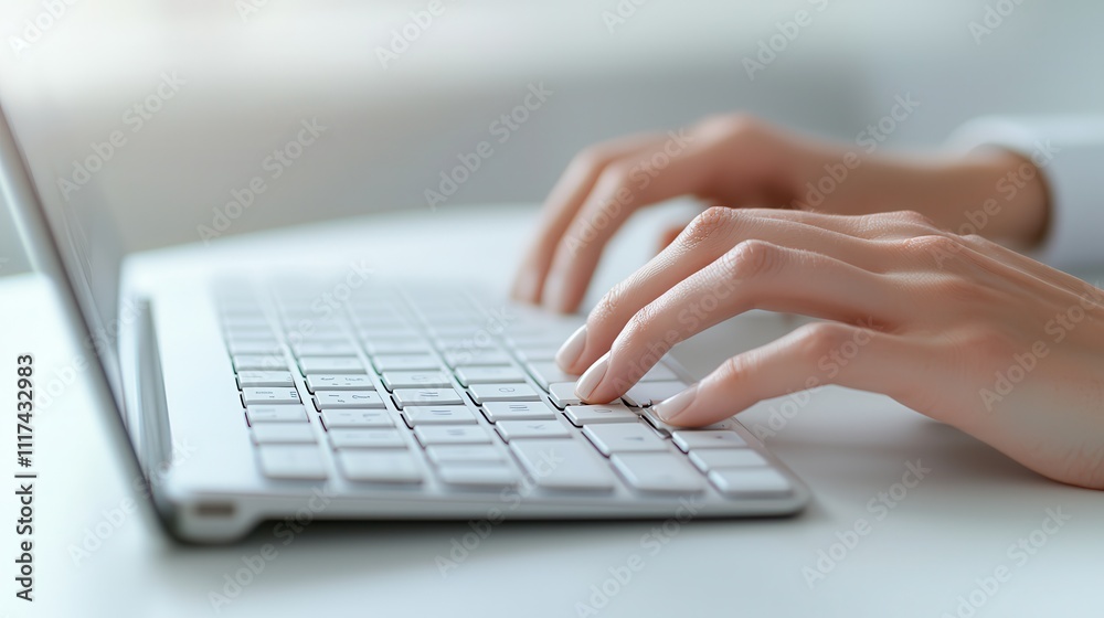 Information technology integrates cybersecurity. Typing on a laptop keyboard Information technology integrates cybersecurity. Typing on a laptop keyboard