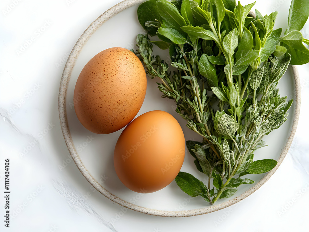 Fresh Eggs and Herbs Food Photo
